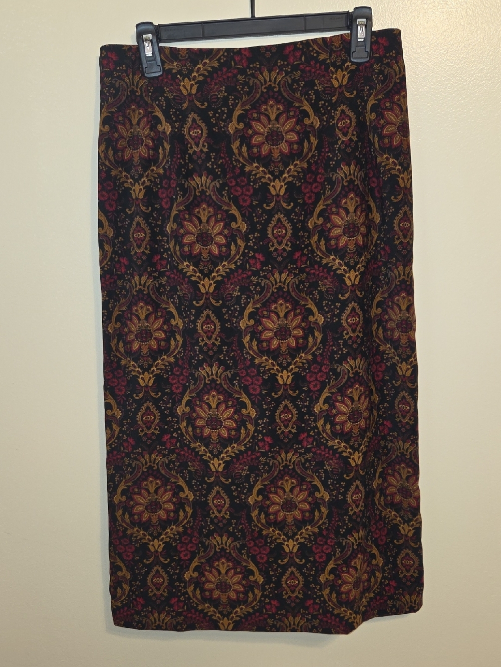 Vintage Y2K Dark Moody Grunge Medallion Print Back Zip Witchy Midi Skirt Size 10